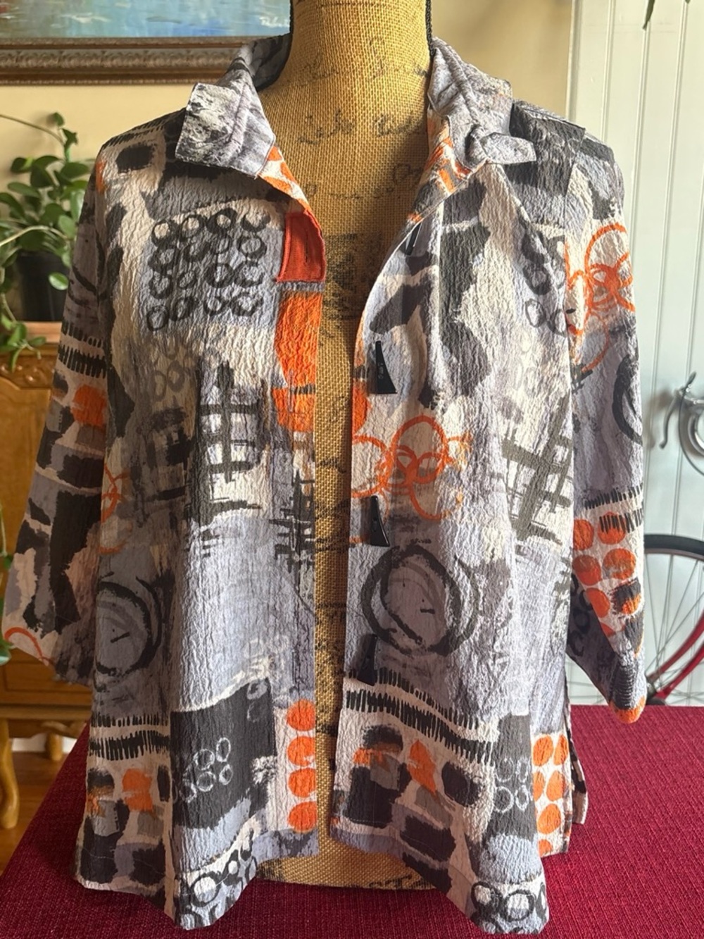 Ali Miles Abstract-Print Button-Down  in Gray & Orange